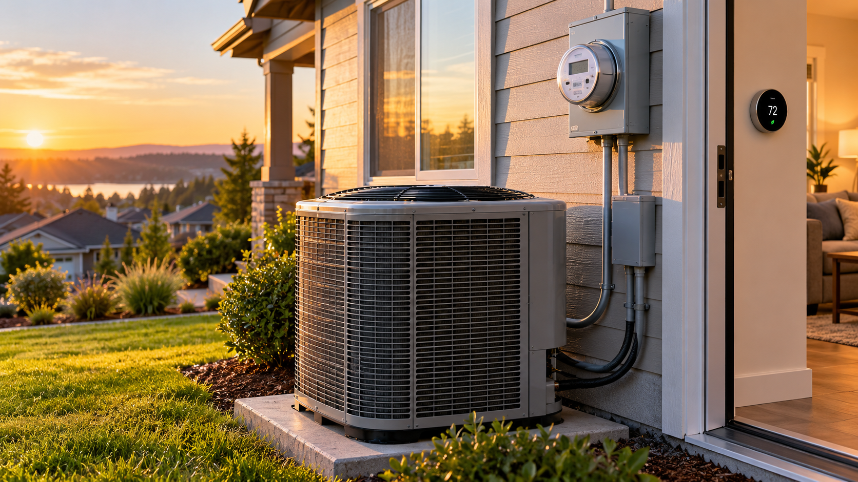 Residential central air conditioner, electric meter and smart thermostat representing air conditioning electricity use